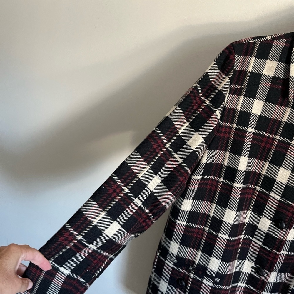 VTG Harve Benard Plaid Wool Tweed Cabin Core Black/Red Chore/Barn Coat Sz 12 GUC - Picture 3 of 16
